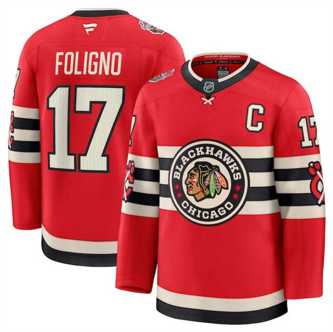 Mens Chicago Blackhawks #17 Nick Foligno Red 2024-25 Winter Classic Stitched Hockey Jersey Dzhi